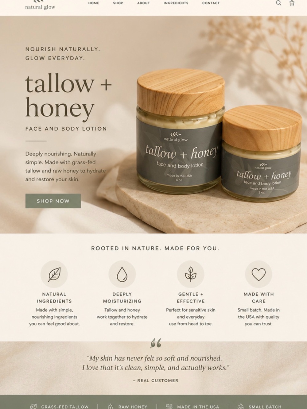 New natural glow tallow and honey moisturizer. 4 oz